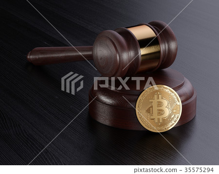 Gavel and bitcoin cryptocurrency golden coin Gavel and bitcoin cryptocurrency golden coin 35575294