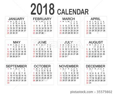 simple 2018 year calendar on white background. simple 2018 year calendar on white background. 35575602
