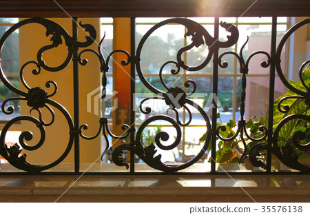 Black painted forged metal railings Black painted forged metal railings 35576138