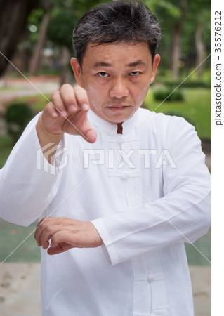 old man practicing tiger claw style gongfu 35576212