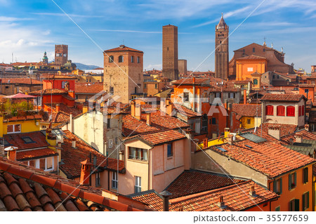Aerial view of towers and roofs in Bologna, Italy Aerial view of towers and roofs in Bologna, Italy 35577659