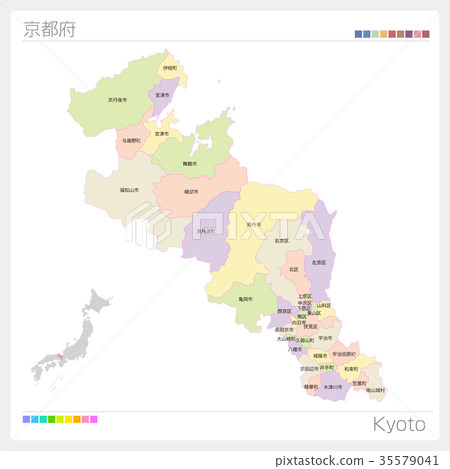 京都府地圖 城市 城市 顏色編碼 插圖素材 圖庫