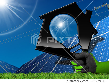 Solar Energy - House with a Light Bulb Solar Energy - House with a Light Bulb 35579318
