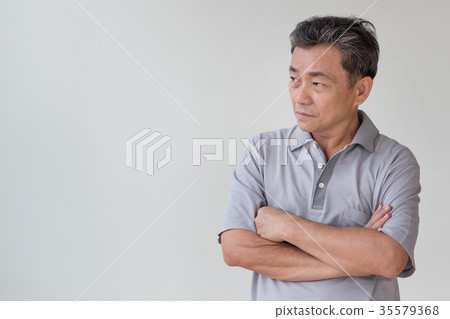 serious, stressed old senior man looking away 35579368