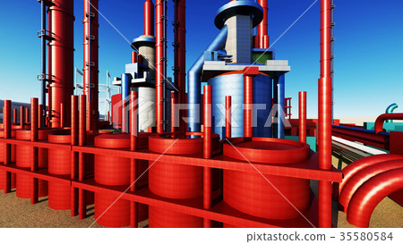 steel pipes in crude oil factory 3d rendering steel pipes in crude oil factory 3d rendering 35580584