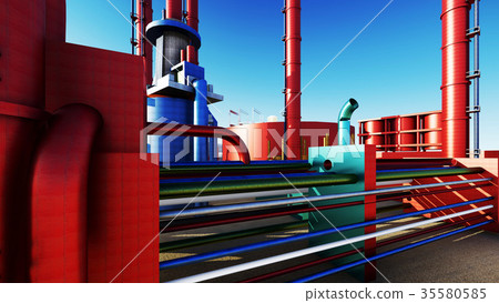 steel pipes in crude oil factory 3d rendering steel pipes in crude oil factory 3d rendering 35580585
