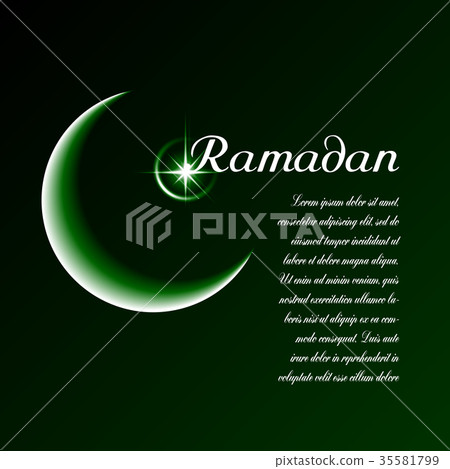 vector with moon, star, dark green background 35581799