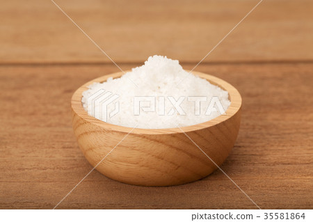 Sea salt in wooden bowl Sea salt in wooden bowl 35581864