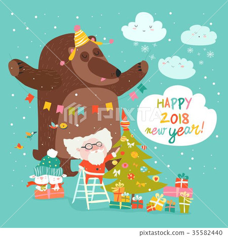 Christmas card with Santa Claus and bear Christmas card with Santa Claus and bear 35582440