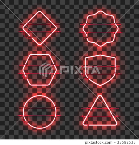 Set of realistic glowing red neon frames 35582533