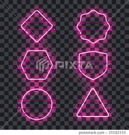 Set of realistic glowing purple neon frames Set of realistic glowing purple neon frames 35582535