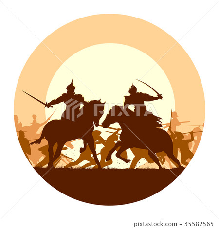 llustration of medieval battle with fight. 35582565