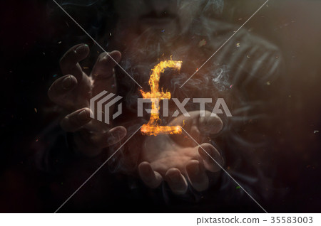 Symbol of british pound with man in the background 35583003