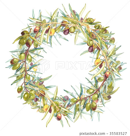 Watercolor colorful realistic wreath with ripe 35583527
