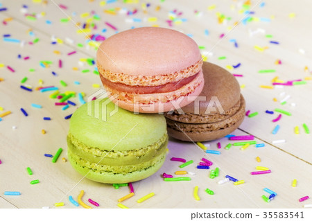 Macrons in various colors on table 35583541