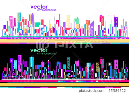 Futuristic City skylines at day and night - Stock Illustration ...