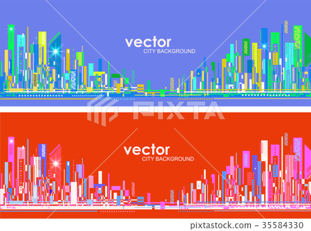 Futuristic City skylines at day and night - Stock Illustration ...
