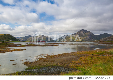 Dramatic scenery on the Uttakleiv beach, Norway 35584773