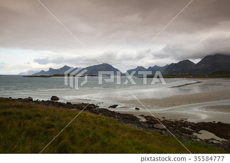 On the empty beach, Lofoten islands at sunset On the empty beach, Lofoten islands at sunset 35584777