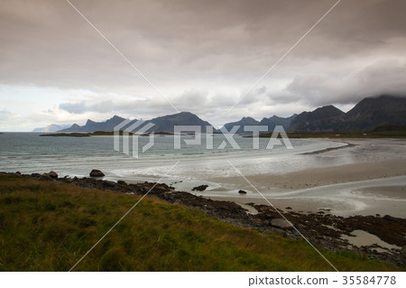 On the empty beach, Lofoten islands at sunset On the empty beach, Lofoten islands at sunset 35584778