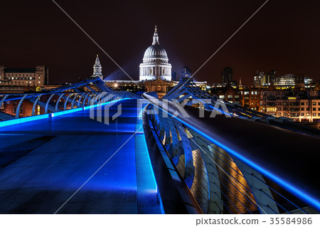 blue millenium bridge at night in London blue millenium bridge at night in London 35584986