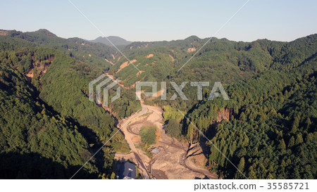 Aerial view October 26, 2017 Asakura-shi Yamada after heavy rain in northern Kyushu Aerial view October 26, 2017 Asakura-shi Yamada after heavy rain in northern Kyushu 35585721