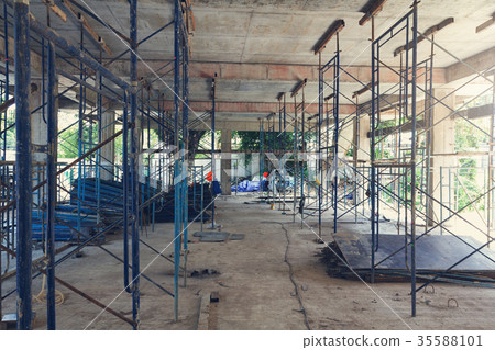 Construction Site with scaffolding, Vintage Effect 35588101