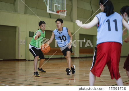Man playing basketball dribbling 35591728