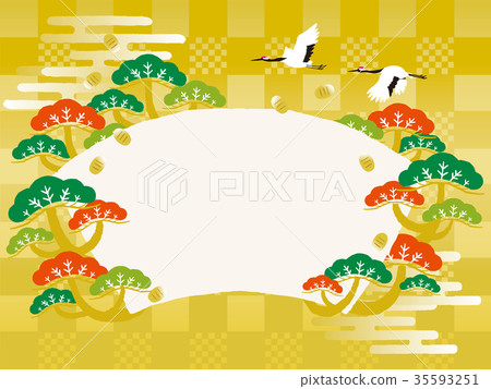 New Year background illustration crane and pine 35593251