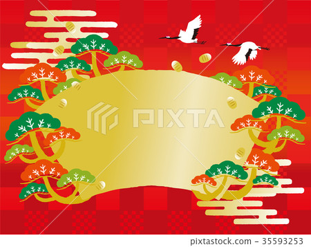 New Year background illustration crane and pine 35593253