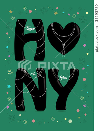 Happy New Year. Black Letters with Pearl Collars 35593720