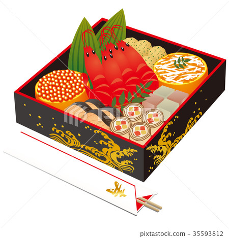 新年菜餚，二重壽和慶典筷子 35593812