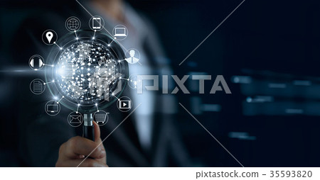 Businessman hold magnifying glass, online payment 35593820