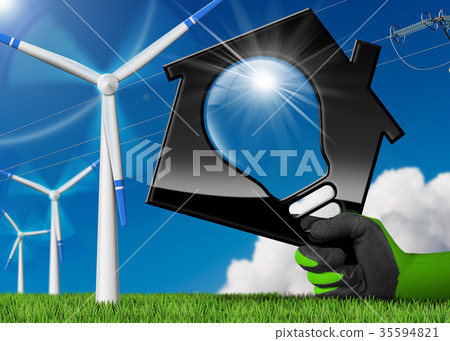 Wind Energy - House with a Light Bulb 35594821