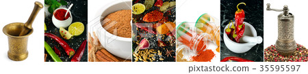 Panoramic collage from a set of spices. 35595597