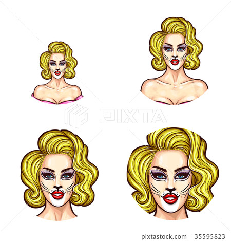 Set of vector pop art round avatar icons for users 35595823