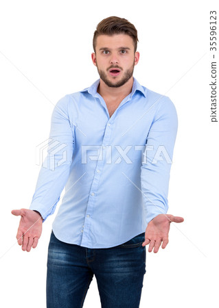 portrait of a young beautiful man surprised face 35596123