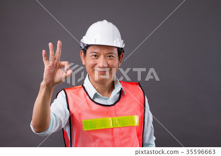 ok gesture from confident asian male engineer man ok gesture from confident asian male engineer man 35596663