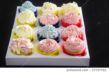 Set of different homemade cupcakes in box Set of different homemade cupcakes in box 35597482