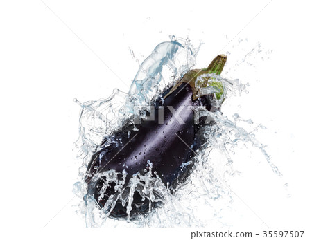 Water splashes of eggplant on a white background Water splashes of eggplant on a white background 35597507