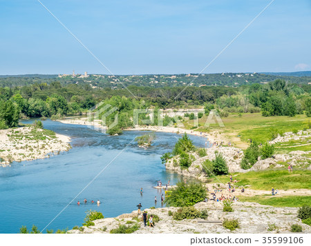 Gardon river beneath Pont du Gard in France 35599106