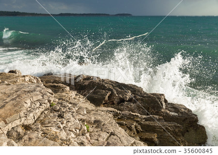 Stormy rocky beach in Istria, Croatia. Stormy rocky beach in Istria, Croatia. 35600845