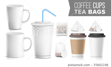 Take-out Various Ocher Paper Cups, Tea Bags Mock Take-out Various Ocher Paper Cups, Tea Bags Mock 35602196