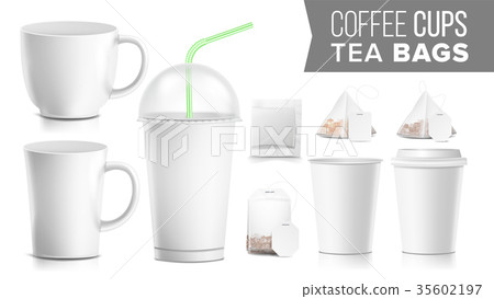 Disposable Paper Cups And Tea Bags Set Vector Disposable Paper Cups And Tea Bags Set Vector 35602197