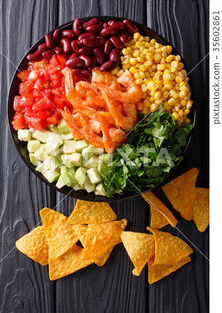 burrito bowl with shrimp, beans, corn, avocado burrito bowl with shrimp, beans, corn, avocado 35602861