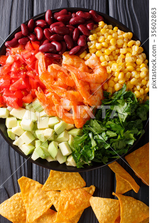 Mexican salad with shrimps, beans, corn, avocado Mexican salad with shrimps, beans, corn, avocado 35602863