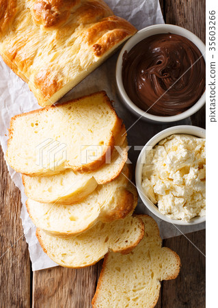 sliced brioche bread and mascarpone cheese 35603266