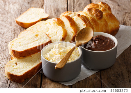 fresh brioche bread and cream cheese, chocolate 35603273