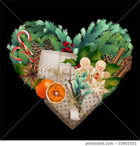 Christmas design in the shape of heart. - Stock Illustration [35603581 ...