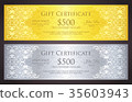 Gold and silver gift certificate with  ornament 35603943